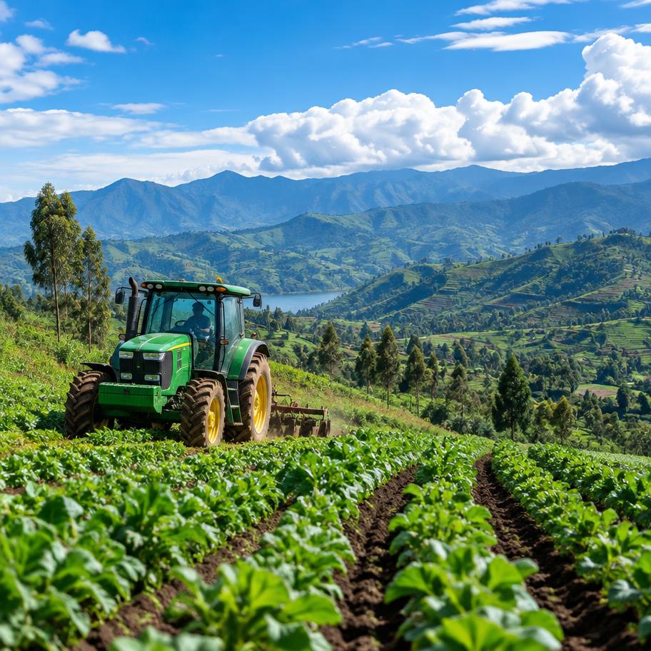 Tractor working across productive farmland